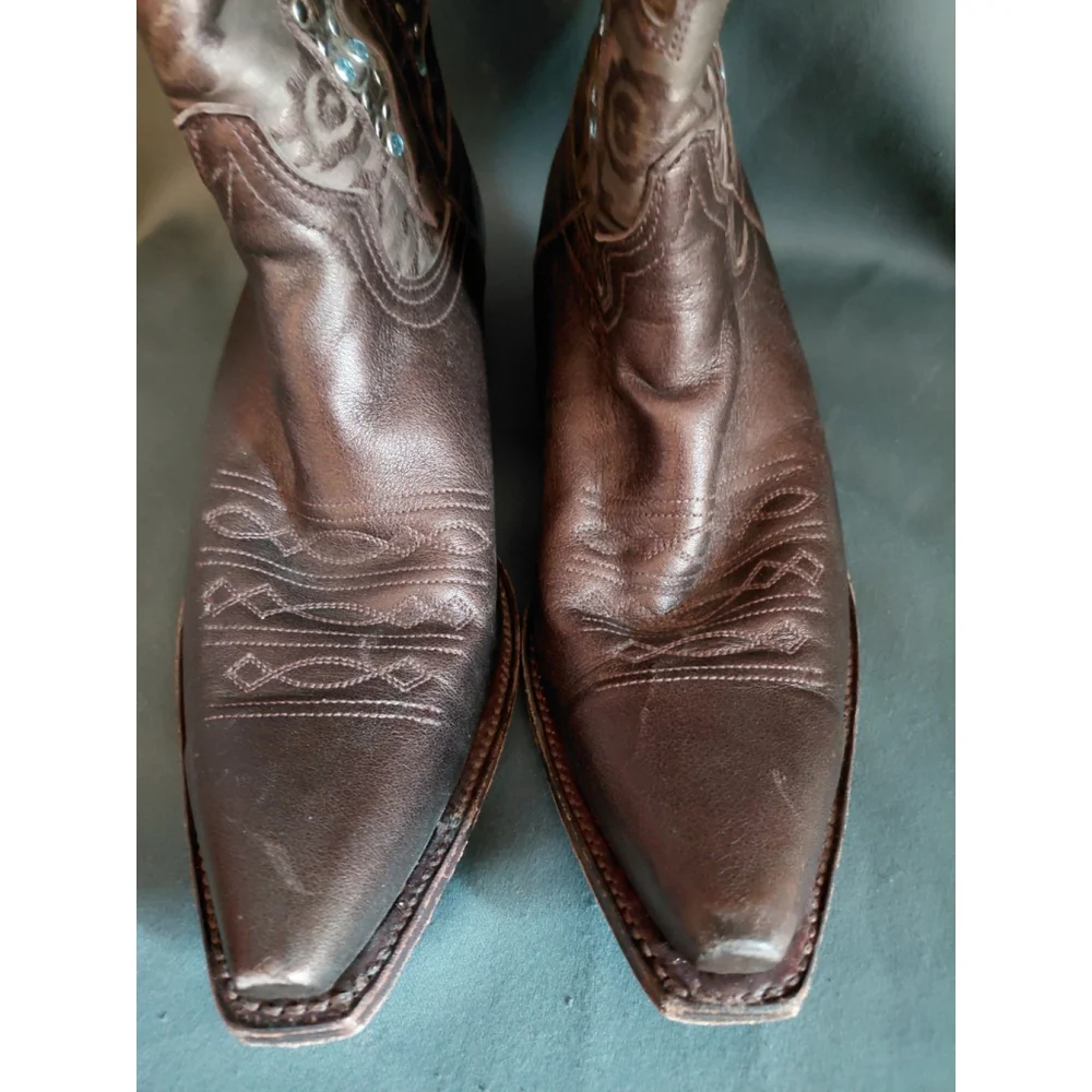 Frye Daisy Duke Cowboy Bronze Leather Mid Calf Embellished Boots Size 7.5 M - Picture 5 of 10